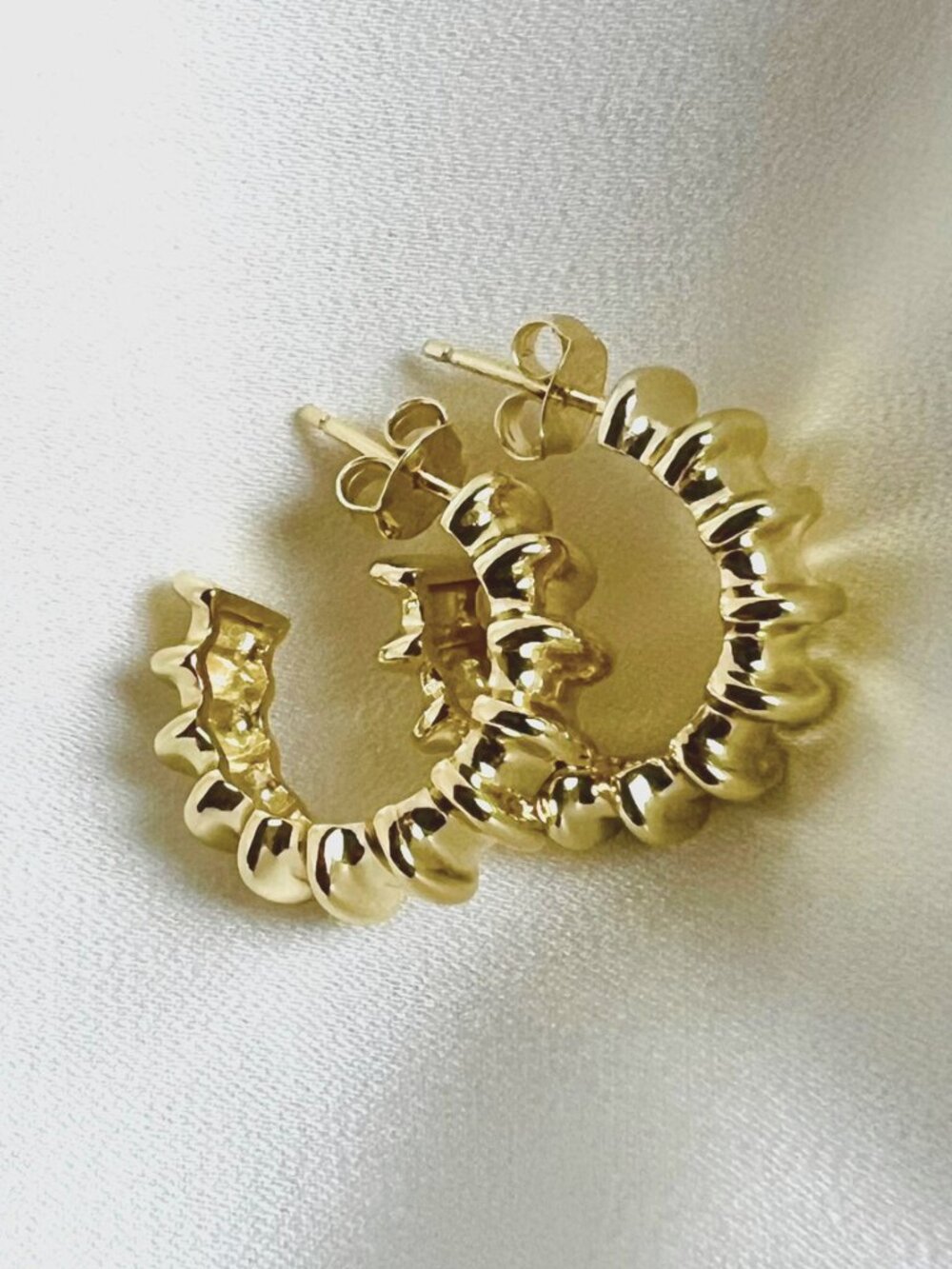 925 Sterling Silver 14K Gold Ribbed Chunky Hoop Earrings